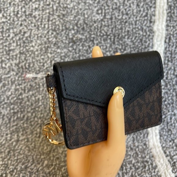 Michael Kors Kala Small Flap Key Ring Card Case Wallet MK Brown Black - Picture 5 of 13